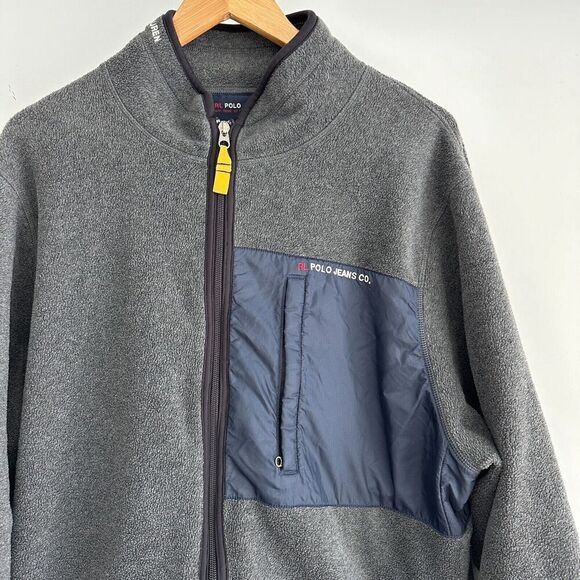 Vintage Polo Ralph Lauren Jeans Fleece Jacket Mens XL Full Zip Sweater Logo RL67 - Picture 8 of 13